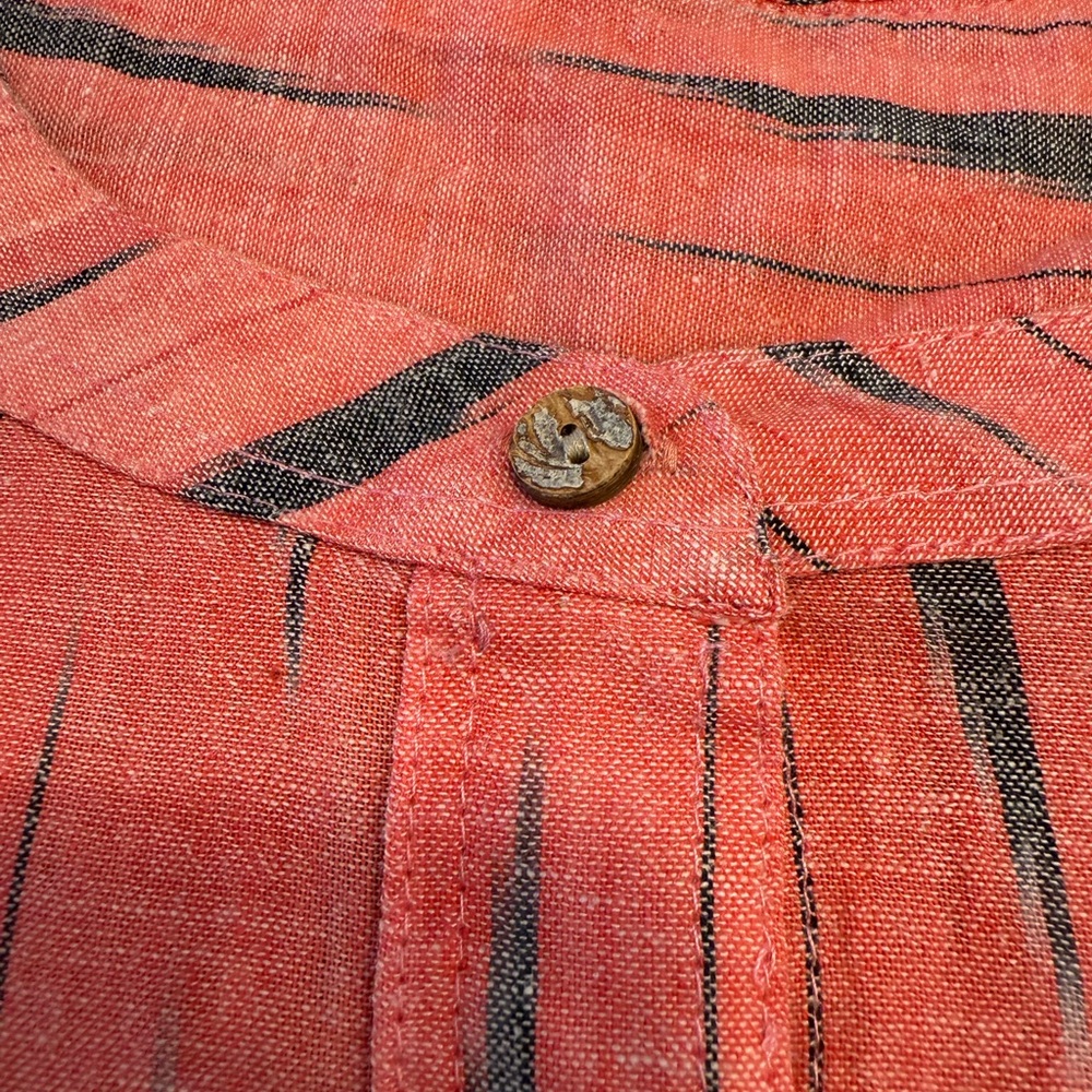 Pinkish Red Striped Linen Button-Front Top - Picture 5 of 11